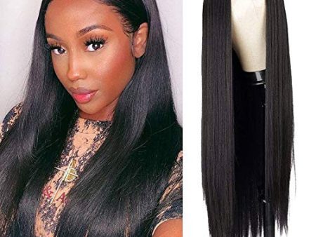 Porsmeer Peluca Negro Encaje Frontal para Mujer, Largo Recto Sedoso Lace Front Mezclar Yaki Pelo 180% Densidad Sintético Natural Pelucas para Halloween Cosplay Disfraz 24 (Color: 1B#) Embalaje Deteriorado For Sale